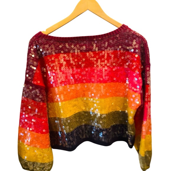 Farm Rio NWT Rainbow Stripe Sequin Sweater - Picture 5 of 11